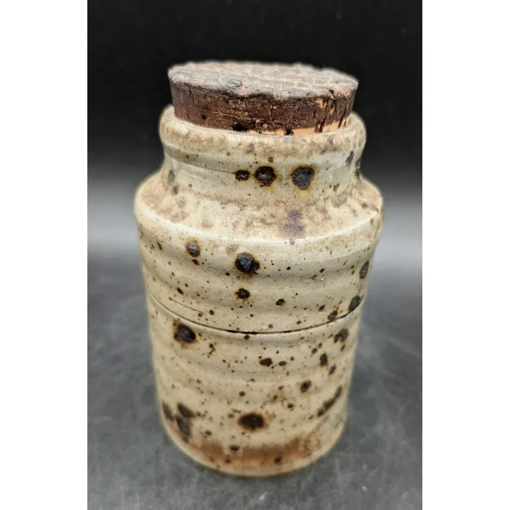 Gustave Tiffoche Corse Speckled Stoneware Jar with Cork Lid Rustic Cream 6
